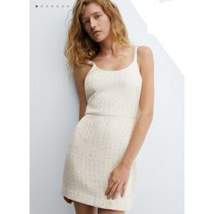 MNG Tweed Dress With Thin Straps and Subtle Sequin Ivory M